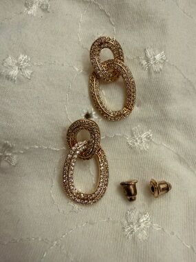 Gold-Tone Interlocking Oval Drop Earrings with Crystal Accents